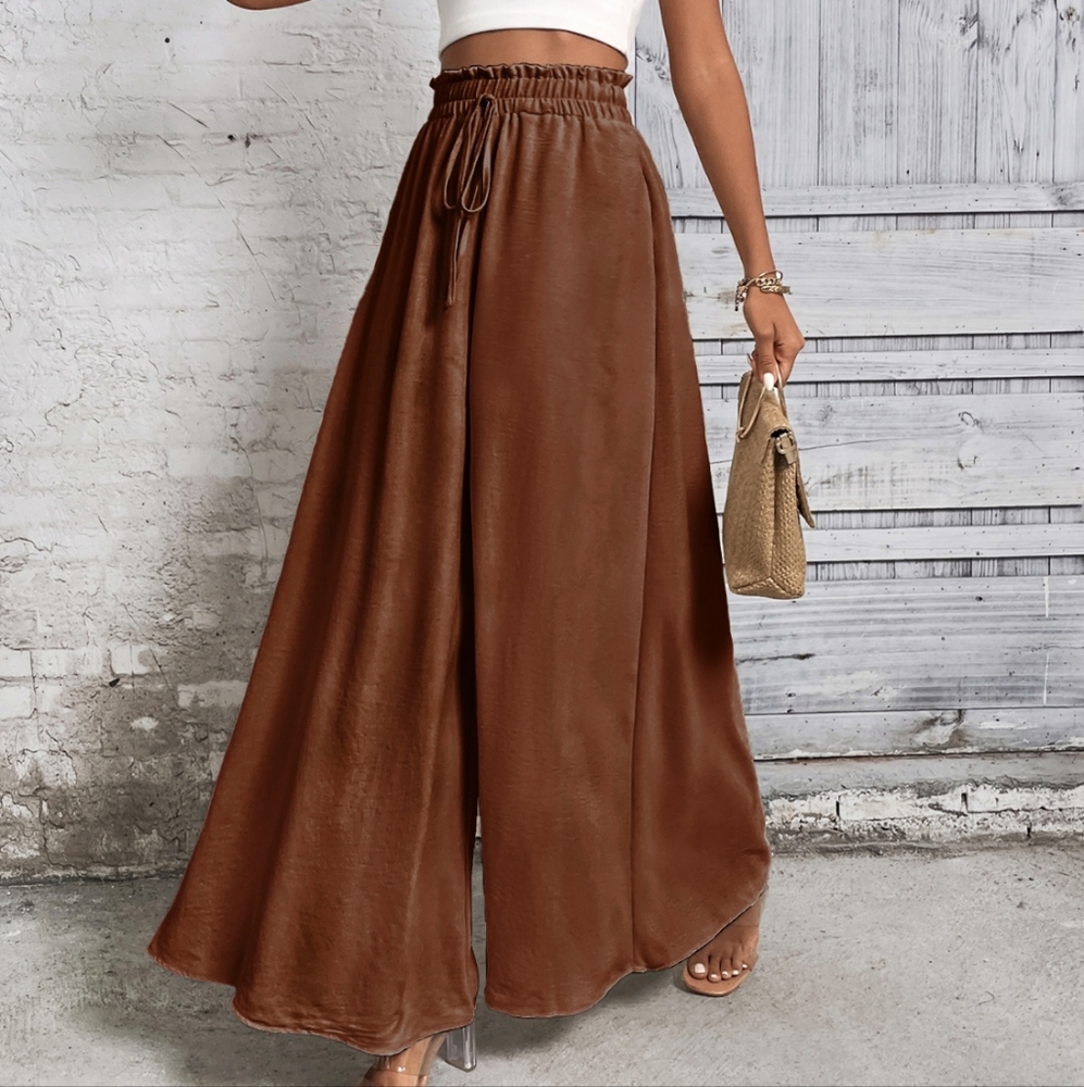 Brown Wide-Leg High Waist Pants